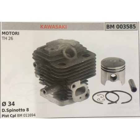CILINDRO COMPLETO DI PISTONE E SEGMENTI BRUMAR  KAWASAKI MOTORI TH 26    Ø 34 DSpinotto 8 Pist Cpl BM 011694