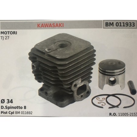 CILINDRO COMPLETO DI PISTONE E SEGMENTI BRUMAR  KAWASAKI MOTORI TJ 27    Ø 34 DSpinotto 8 Pist Cpl BM 011692