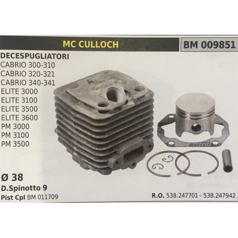 CILINDRO COMPLETO DI PISTONE E SEGMENTI BRUMAR  MC CULLOCH DECESPUGLIATORI CABRIO 300310 CABRIO 320321 CABRIO 340341 ELITE 3000