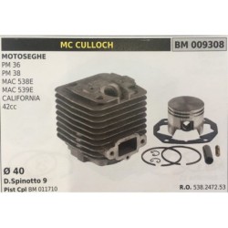 CILINDRO COMPLETO DI PISTONE E SEGMENTI BRUMAR  MC CULLOCH MOTOSEGHE PM 36 PM 38 MAC 538E MAC 539E CALIFORNIA 42cc    Ø 40 DSpi
