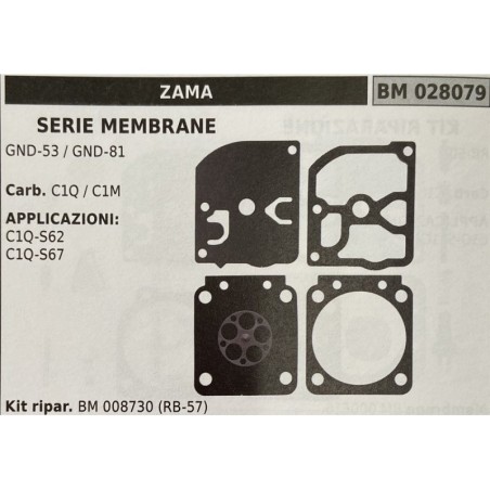 BRUMAR MEMBRANAKIT RIPARAZIONE ZAMA  SERIE MEMBRANE GND53  GND81  Carb C1Q  APPLICAZIONI: C1QS62 C1QS67  Kit ripar BM 008730 (R