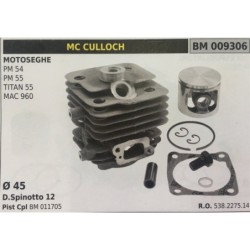 CILINDRO COMPLETO DI PISTONE E SEGMENTI BRUMAR  MC CULLOCH MOTOSEGHE PM 54 PM 55 TITAN 55 MAC 960    Ø 45 DSpinotto 12 Pist Cpl