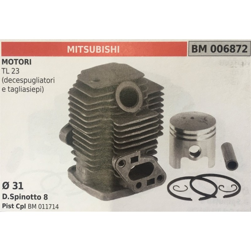 CILINDRO COMPLETO DI PISTONE E SEGMENTI BRUMAR  MITSUBISHI MOTORI TL 23 (decespugliatori e tagliasiepi)    Ø 31 DSpinotto 8 Pis