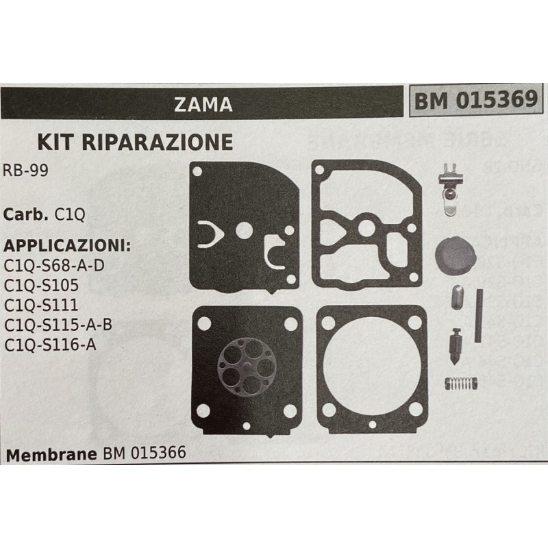 BRUMAR MEMBRANAKIT RIPARAZIONE ZAMA  KIT RIPARAZIONE RB99  Carb C1Q  APPLICAZIONI: C1QS68AD C1QS105 C1QS111 C1QS115AB C1QS116A