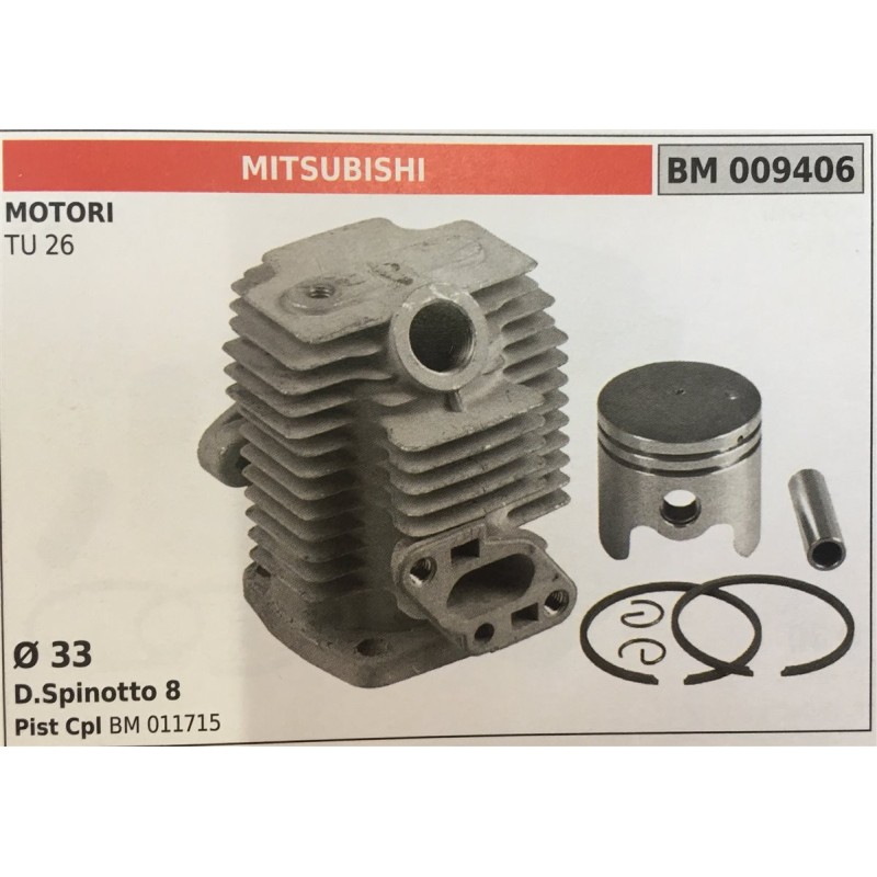 CILINDRO COMPLETO DI PISTONE E SEGMENTI BRUMAR  MITSUBISHI MOTORI TU 26    Ø 33 DSpinotto 8 Pist Cpl BM 011715