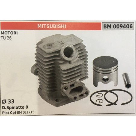 CILINDRO COMPLETO DI PISTONE E SEGMENTI BRUMAR  MITSUBISHI MOTORI TU 26    Ø 33 DSpinotto 8 Pist Cpl BM 011715