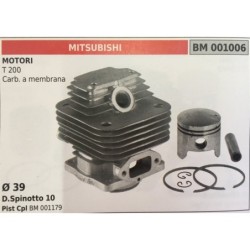 CILINDRO COMPLETO DI PISTONE E SEGMENTI BRUMAR  MITSUBISHI MOTORI T 200 Carb a membrana    Ø 39 DSpinotto 10 Pist Cpl BM 001179