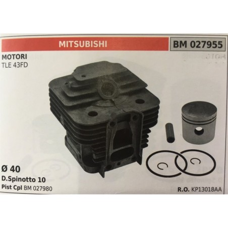 CILINDRO COMPLETO DI PISTONE E SEGMENTI BRUMAR  MITSUBISHI MOTORI TLE 43FD    Ø 40 DSpinotto 10 Pist Cpl BM 027980