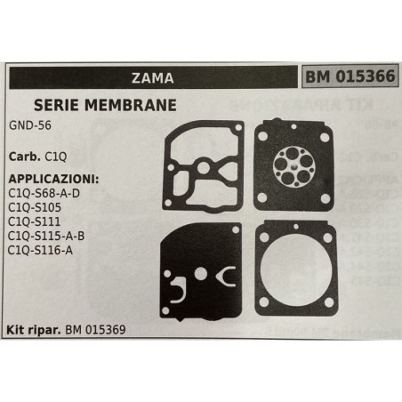 BRUMAR MEMBRANAKIT RIPARAZIONE ZAMA  SERIE MEMBRANE GND56  Carb C1Q  APPLICAZIONI: C1QS68AD C1QS105 C1QS111 C1QS115AB C1QS116A