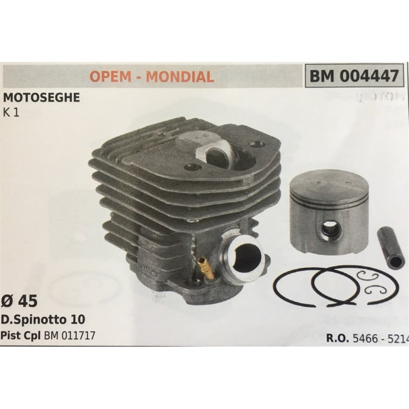 CILINDRO COMPLETO DI PISTONE E SEGMENTI BRUMAR  OPEM  MONDIAL MOTOSEGHE K 1    Ø 45 DSpinotto 10 Pist Cpl BM 011717