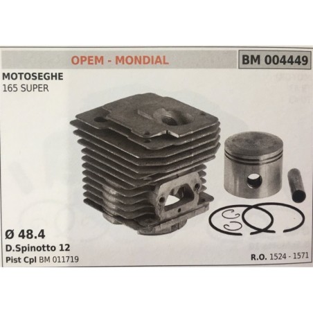 CILINDRO COMPLETO DI PISTONE E SEGMENTI BRUMAR  OPEM  MONDIAL MOTOSEGHE 165 SUPER    Ø 484 DSpinotto 12 Pist Cpl BM 011719