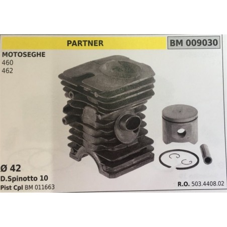 CILINDRO COMPLETO DI PISTONE E SEGMENTI BRUMAR  PARTNER MOTOSEGHE 460 462    Ø 42 DSpinotto 10 Pist Cpl BM 011663