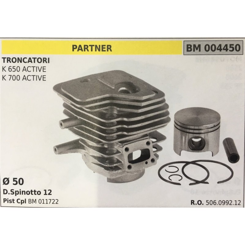CILINDRO COMPLETO DI PISTONE E SEGMENTI BRUMAR  PARTNER TRONCATORI K 650 ACTIVE K 700 ACTIVE    Ø 50 DSpinotto 12 Pist Cpl BM 0