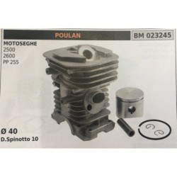 CILINDRO COMPLETO DI PISTONE E SEGMENTI BRUMAR  POULAN MOTOSEGHE 2500 2600 PP 255    Ø 40 DSpinotto 10
