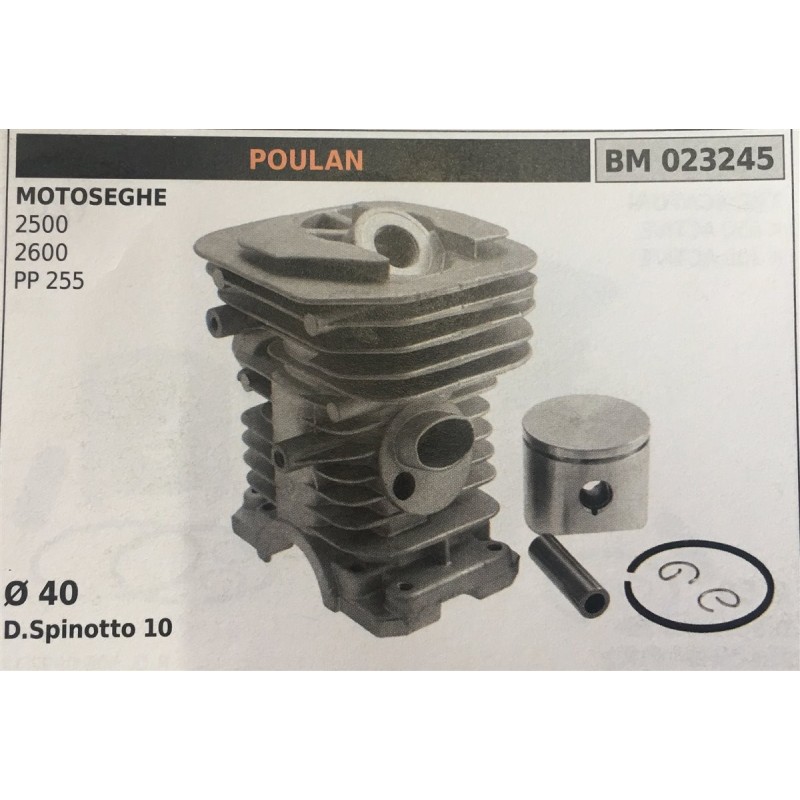 CILINDRO COMPLETO DI PISTONE E SEGMENTI BRUMAR  POULAN MOTOSEGHE 2500 2600 PP 255    Ø 40 DSpinotto 10