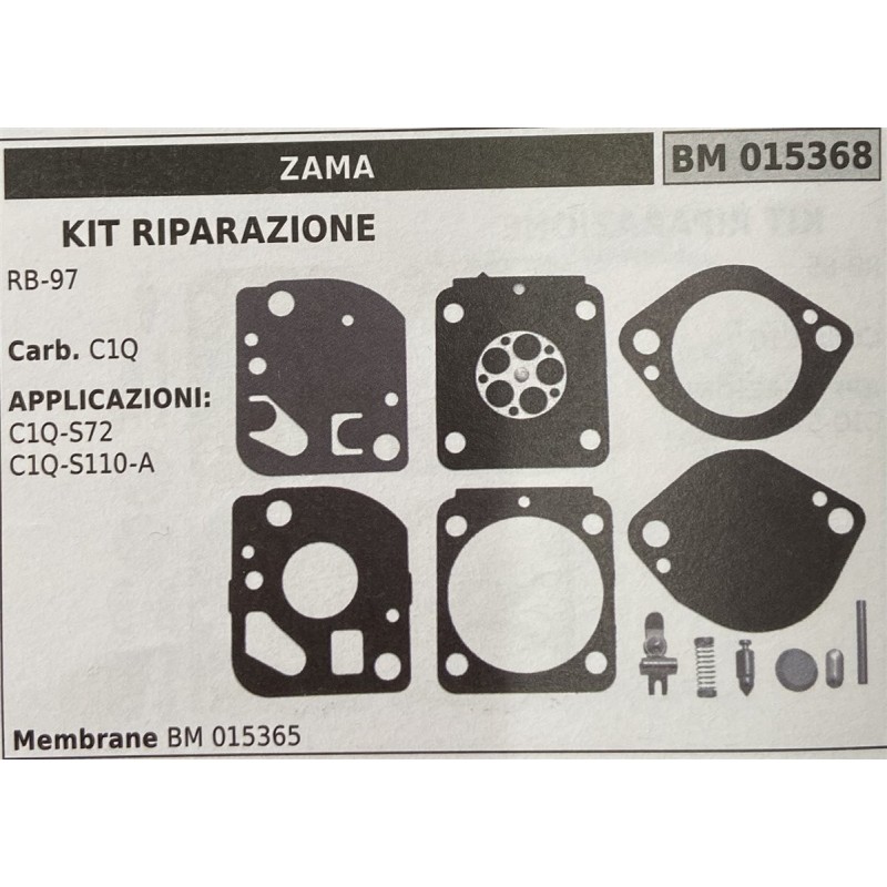 BRUMAR MEMBRANAKIT RIPARAZIONE ZAMA  KIT RIPARAZIONE RB97  Carb C1Q  APPLICAZIONI: C1QS72 C1QS110A  Membrane BM 015365