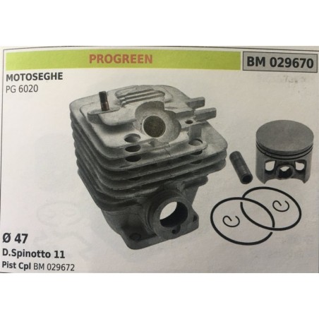 CILINDRO COMPLETO DI PISTONE E SEGMENTI BRUMAR  PROGREEN MOTOSEGHE PG 6020    Ø 47 DSpinotto 11 Pist Cpl BM 029672