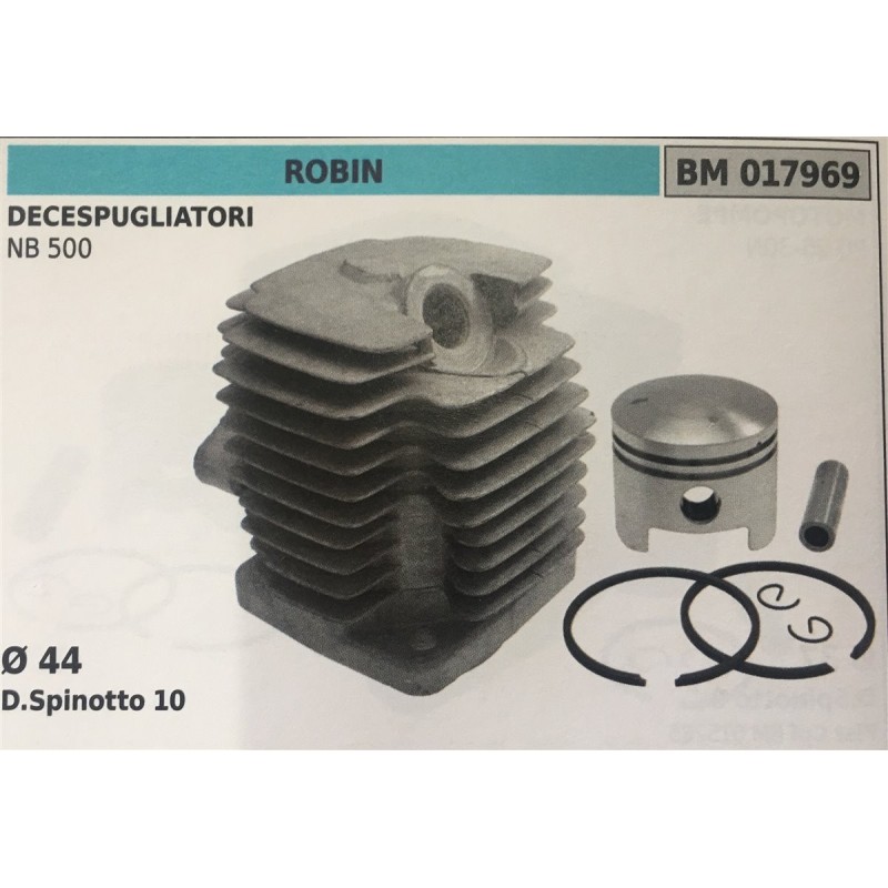 CILINDRO COMPLETO DI PISTONE E SEGMENTI BRUMAR  ROBIN DECESPUGLIATORI NB 500    Ø 44 DSpinotto 10