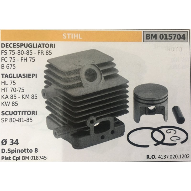 CILINDRO COMPLETO DI PISTONE E SEGMENTI BRUMAR  STIHL DECESPUGLIATORI FS 758085  FR 85 FC 75  FH 75 B 675 TAGLIASIEPI HL 75 HT