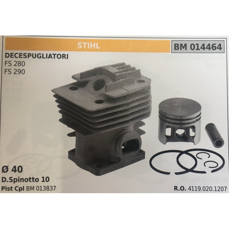 CILINDRO COMPLETO DI PISTONE E SEGMENTI BRUMAR STIHL DECESPUGLIATORI FS 280 FS 290    Ø 40 D Spinotto 10 Pist Cpl BM 013837