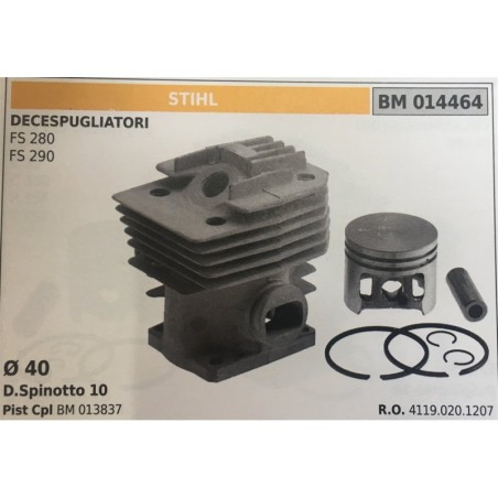 CILINDRO COMPLETO DI PISTONE E SEGMENTI BRUMAR STIHL DECESPUGLIATORI FS 280 FS 290    Ø 40 D Spinotto 10 Pist Cpl BM 013837