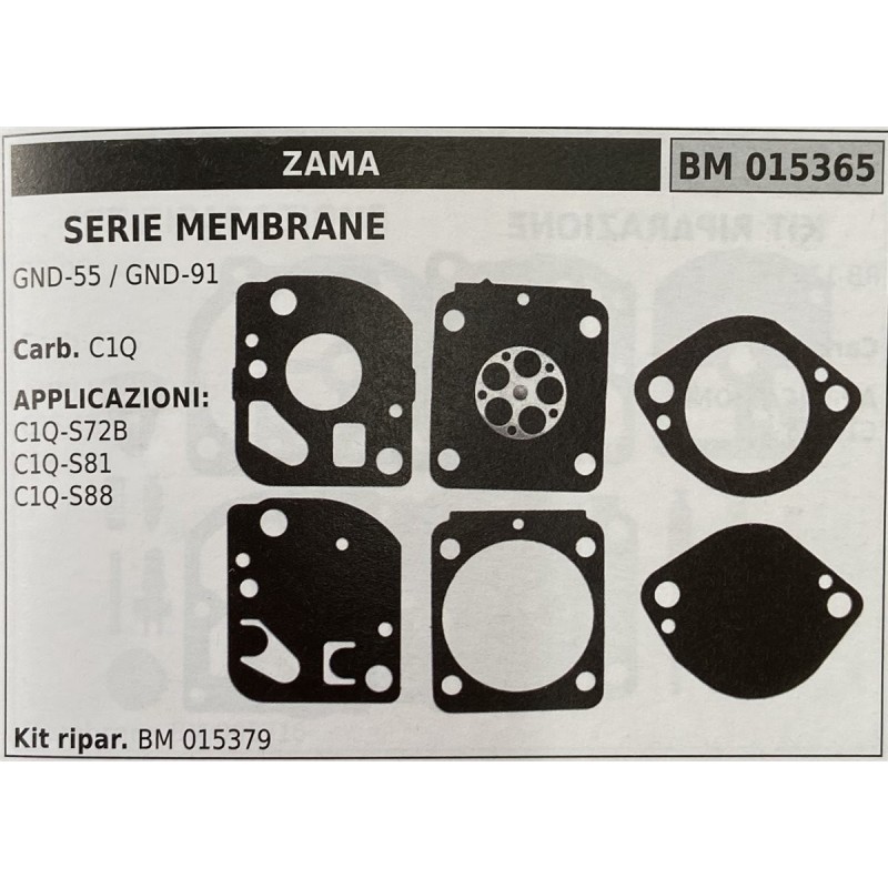 BRUMAR MEMBRANAKIT RIPARAZIONE ZAMA  SERIE MEMBRANE GND55  GND91  Carb C1Q  APPLICAZIONI: C1QS72B C1QS81 C1QS88  Kit ripar BM 0