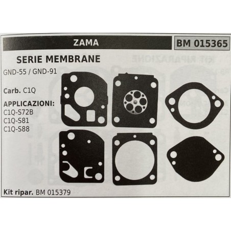 BRUMAR MEMBRANAKIT RIPARAZIONE ZAMA  SERIE MEMBRANE GND55  GND91  Carb C1Q  APPLICAZIONI: C1QS72B C1QS81 C1QS88  Kit ripar BM 0