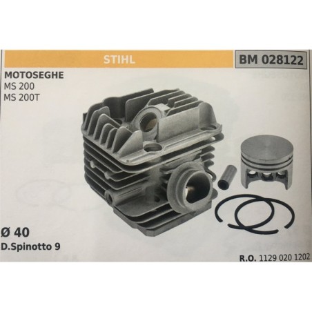 CILINDRO COMPLETO DI PISTONE E SEGMENTI BRUMAR STIHL MOTOSEGHE MS 200 MS 200T    Ø 40 D Spinotto 9