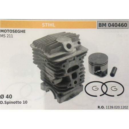 CILINDRO COMPLETO DI PISTONE E SEGMENTI BRUMAR STIHL MOTOSEGHE MS 211    Ø 40 D Spinotto 10