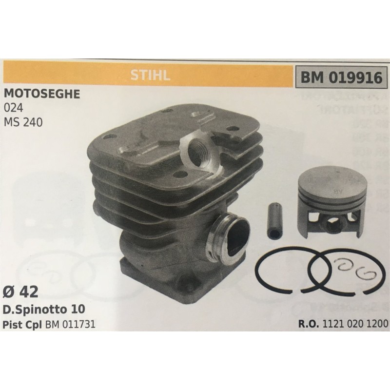 CILINDRO COMPLETO DI PISTONE E SEGMENTI BRUMAR STIHL MOTOSEGHE 024 MS 240    Ø 42 D Spinotto 10 Pist Cpl BM 011731