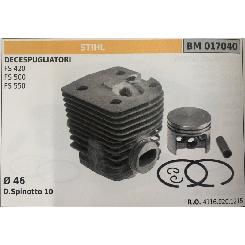 CILINDRO COMPLETO DI PISTONE E SEGMENTI BRUMAR STIHL DECESPUGLIATORI FS 420 FS 500 FS 550    Ø 46 D Spinotto 10