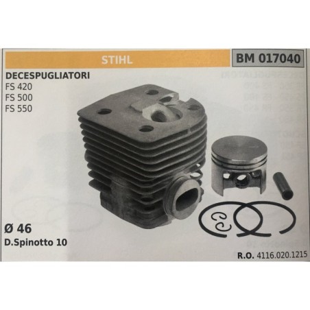 CILINDRO COMPLETO DI PISTONE E SEGMENTI BRUMAR STIHL DECESPUGLIATORI FS 420 FS 500 FS 550    Ø 46 D Spinotto 10