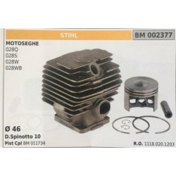 CILINDRO COMPLETO DI PISTONE E SEGMENTI BRUMAR STIHL MOTOSEGHE 028Q 028S 028W 028WB    Ø 46 D Spinotto 10 Pist Cpl BM 011734