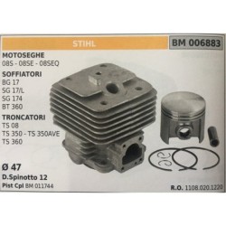 CILINDRO COMPLETO DI PISTONE E SEGMENTI BRUMAR STIHL MOTOSEGHE 08S  08SE  08SEQ SOFFIATORI BG 17 SG 17L SG 174 BT 360 TRONCATOR