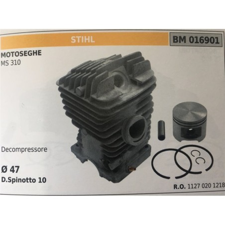 CILINDRO COMPLETO DI PISTONE E SEGMENTI BRUMAR STIHL MOTOSEGHE MS 310    Decompressore  Ø 47 D Spinotto 10