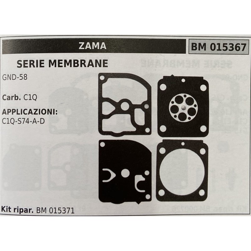 BRUMAR MEMBRANAKIT RIPARAZIONE ZAMA  SERIE MEMBRANE GND58  Carb C1Q  APPLICAZIONI: C1QS74AD  Kit ripar BM 015371