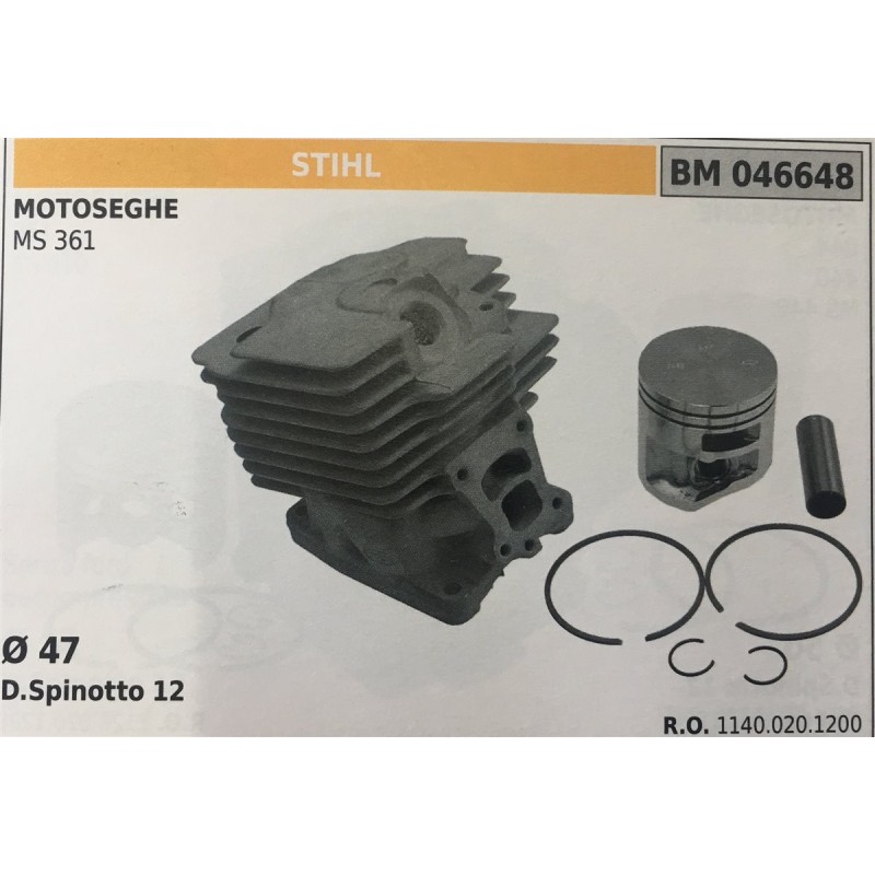 CILINDRO COMPLETO DI PISTONE E SEGMENTI BRUMAR STIHL MOTOSEGHE MS 361    Ø 47 D Spinotto 12