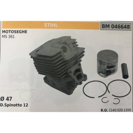 CILINDRO COMPLETO DI PISTONE E SEGMENTI BRUMAR STIHL MOTOSEGHE MS 361    Ø 47 D Spinotto 12