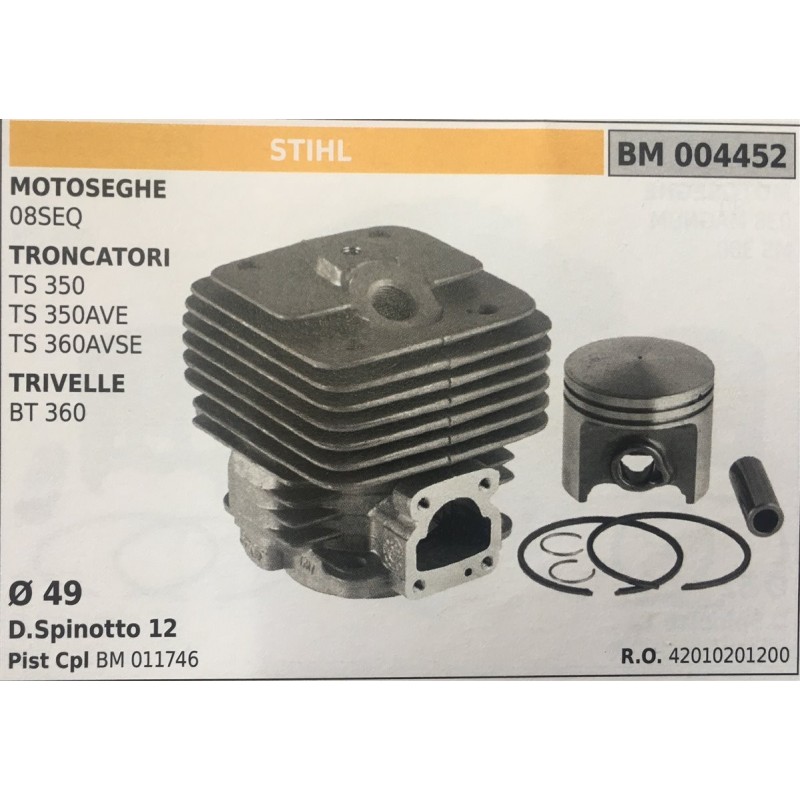 CILINDRO COMPLETO DI PISTONE E SEGMENTI BRUMAR STIHL MOTOSEGHE 08SEQ TRONCATORI TS 350 TS 350AVE TS 360AVSE TRIVELLE BT 360