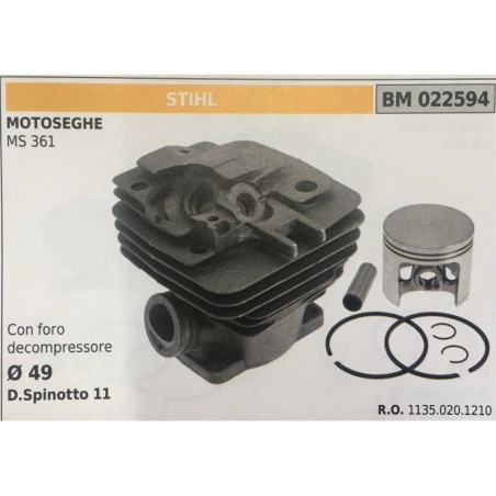 CILINDRO COMPLETO DI PISTONE E SEGMENTI BRUMAR STIHL MOTOSEGHE MS 361    con foro decompressore  Ø 49 D Spinotto 11