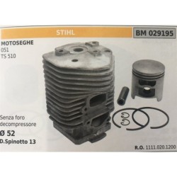 CILINDRO COMPLETO DI PISTONE E SEGMENTI BRUMAR STIHL MOTOSEGHE 051 TS 510    senza foro decompressore  Ø 52 D Spinotto 13