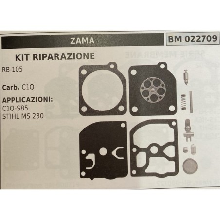 BRUMAR MEMBRANAKIT RIPARAZIONE ZAMA  KIT RIPARAZIONE RB105  Carb C1Q  APPLICAZIONI: C1QS85 STIHL MS 230  Membrane