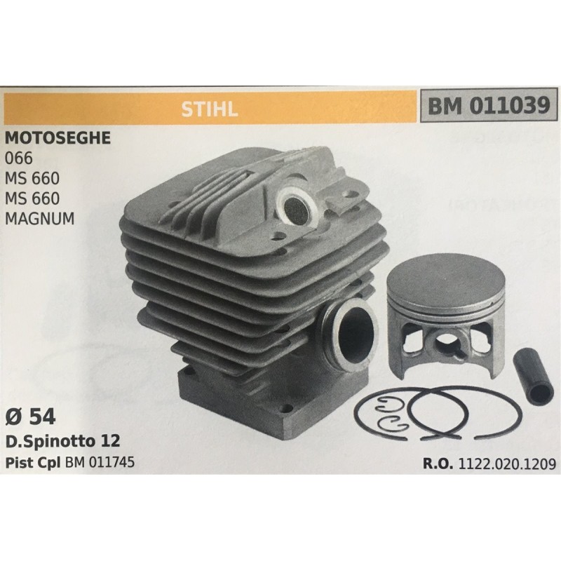 CILINDRO COMPLETO DI PISTONE E SEGMENTI BRUMAR STIHL MOTOSEGHE 066 MS 660 MS 660 MAGMUM    Ø 54 D Spinotto 12 Pist Cpl BM 01174