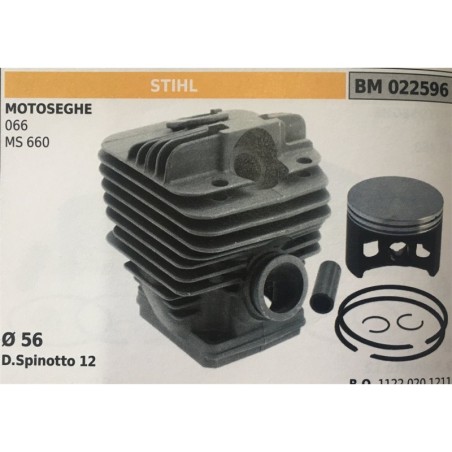 CILINDRO COMPLETO DI PISTONE E SEGMENTI BRUMAR STIHL MOTOSEGHE 066 MS 660    Ø 56 D Spinotto 12