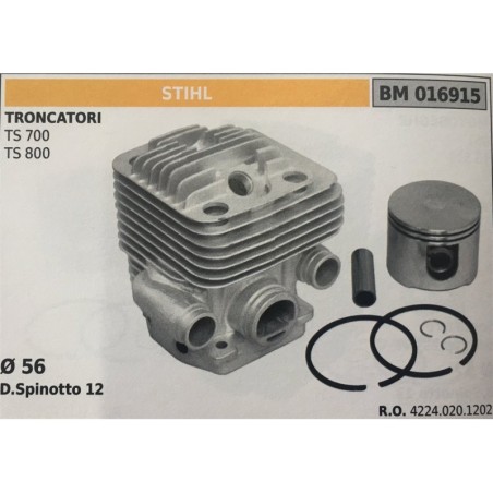 CILINDRO COMPLETO DI PISTONE E SEGMENTI BRUMAR STIHL TRONCATORI TS 700 TS 800    Ø 56 D Spinotto 12