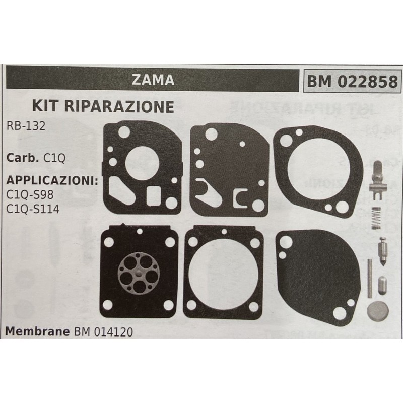 BRUMAR MEMBRANAKIT RIPARAZIONE ZAMA  KIT RIPARAZIONE RB132  Carb C1Q  APPLICAZIONI: C1QS98 C1QS114  Membrane BM 014120