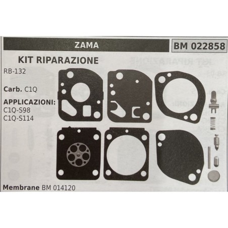 BRUMAR MEMBRANAKIT RIPARAZIONE ZAMA  KIT RIPARAZIONE RB132  Carb C1Q  APPLICAZIONI: C1QS98 C1QS114  Membrane BM 014120