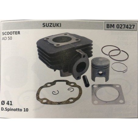 CILINDRO COMPLETO DI PISTONE E SEGMENTI BRUMAR SUZUKI SCOOTER AD 50    Ø 41 D Spinotto 10