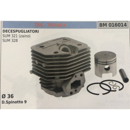 CILINDRO COMPLETO DI PISTONE E SEGMENTI BRUMAR TAS  TANAKA DECESPUGLIATORI SUM 321 (zaino) SUM 328    Ø 36 D Spinotto 9