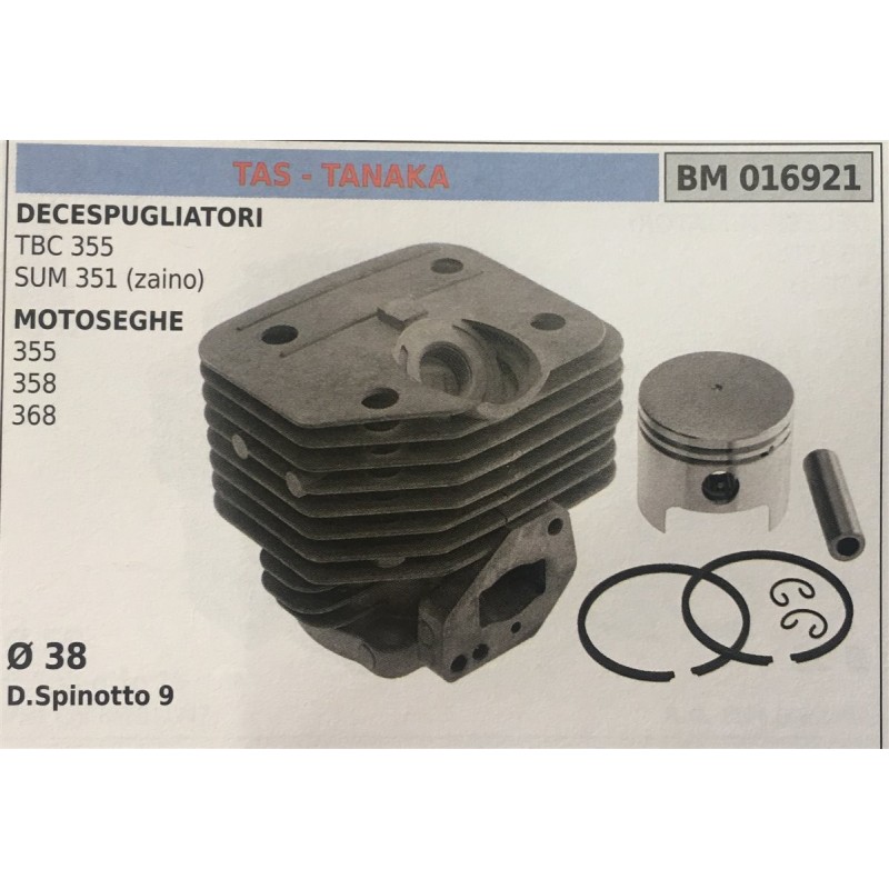 CILINDRO COMPLETO DI PISTONE E SEGMENTI BRUMAR TAS  TANAKA DECESPUGLIATORI TBC 355 SUM 351 (zaino) MOTOSEGHE 355 358 368    Ø 3